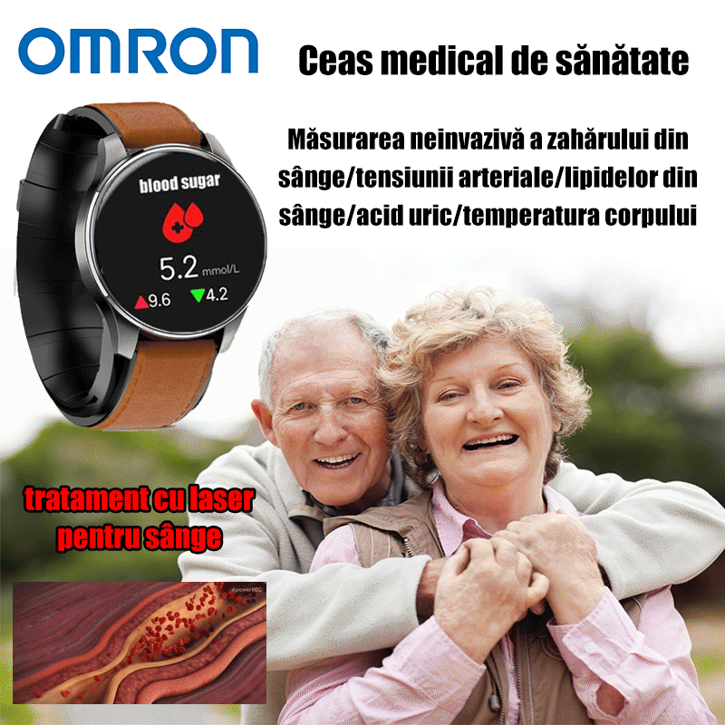 Ceasul de terapie cu laser Omron monitorizează ritmul cardiac/tensiunea arterială/glucoza