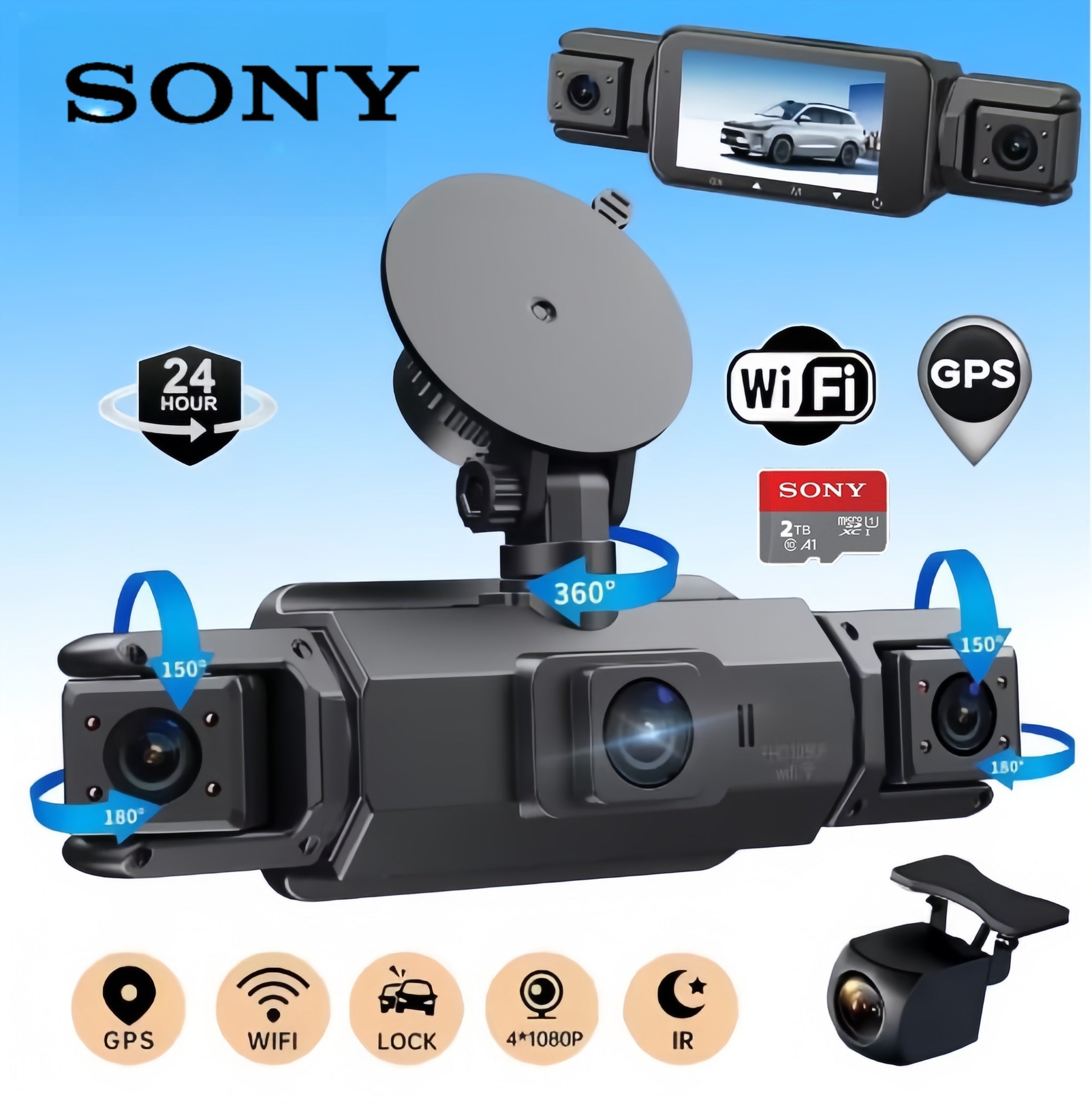 Noua înregistrare Sony Smart Driving - 4 camere cu GPS WIFI FHD 1080P față, spate, lateral, lateral, vedere pe timp de noapte Monitorizare parcare 24 de ore