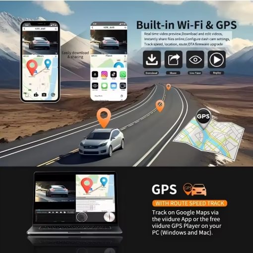 Noua înregistrare Sony Smart Driving - 4 camere cu GPS WIFI FHD 1080P față, spate, lateral, lateral, vedere pe timp de noapte Monitorizare parcare 24 de ore