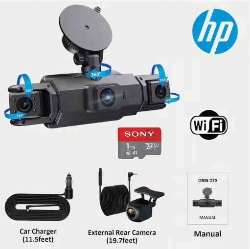 Cameră auto inteligentă HP nouă - 4 camere cu GPS WIFI FHD 1080P față, spate, laterală, vedere nocturnă, monitorizare parcare 24 de ore