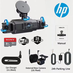 Cameră auto inteligentă HP nouă - 4 camere cu GPS WIFI FHD 1080P față, spate, laterală, vedere nocturnă, monitorizare parcare 24 de ore