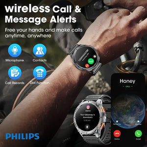 Ceas inteligent Philips cu poziționare GPS reală, baterie cu capacitate mare, ecran tactil HD AMOLED de 1,43 inci, apeluri wireless, mod sport, lanternă LED, ceas inteligent pentru exterior