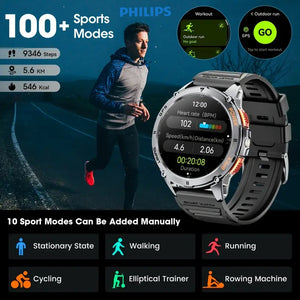 Ceas inteligent Philips cu poziționare GPS reală, baterie cu capacitate mare, ecran tactil HD AMOLED de 1,43 inci, apeluri wireless, mod sport, lanternă LED, ceas inteligent pentru exterior