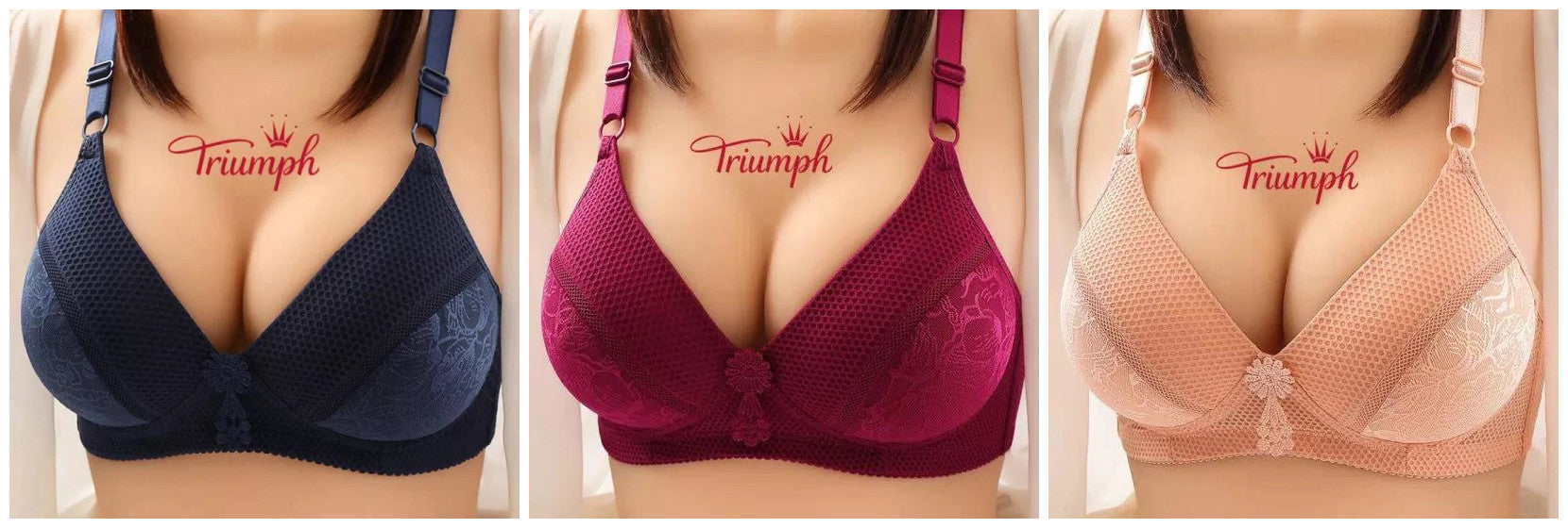 Plus Dimensiune Chrysanthemum Steelless lenjerie de corp pentru femei [M-3XL] Set de 3