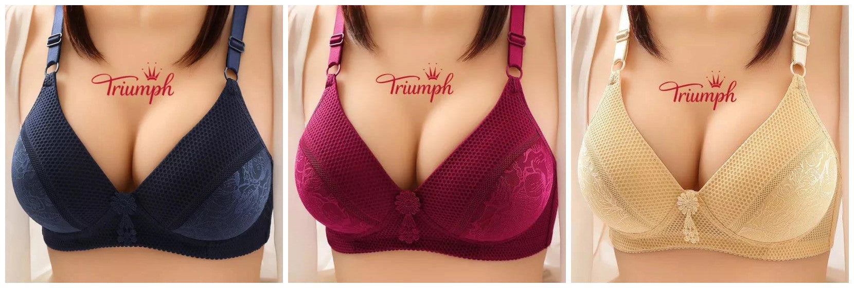 Plus Dimensiune Chrysanthemum Steelless lenjerie de corp pentru femei [M-3XL] Set de 3