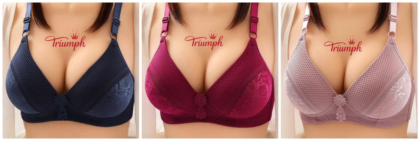 Plus Dimensiune Chrysanthemum Steelless lenjerie de corp pentru femei [M-3XL] Set de 3
