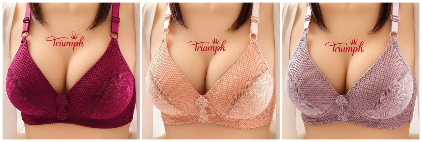 Plus Dimensiune Chrysanthemum Steelless lenjerie de corp pentru femei [M-3XL] Set de 3