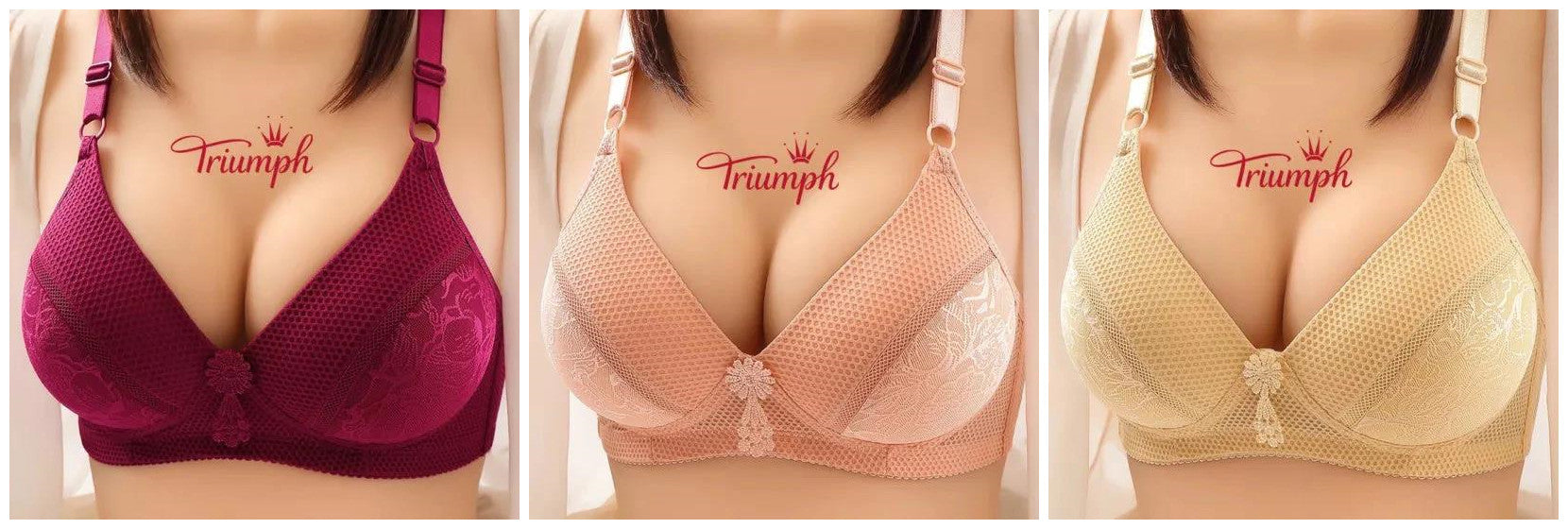 Plus Dimensiune Chrysanthemum Steelless lenjerie de corp pentru femei [M-3XL] Set de 3