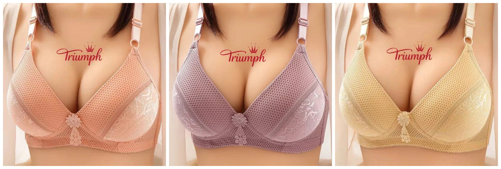 Plus Dimensiune Chrysanthemum Steelless lenjerie de corp pentru femei [M-3XL] Set de 3