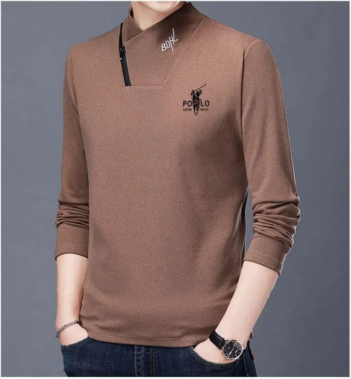 Pulover din lână dublă cu guler cu fermoar Paul la modă pentru bărbați, tricou imprimat cald